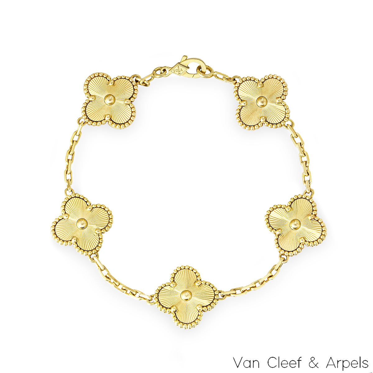 Van Cleef & Arpels Yellow Gold Guilloche Vintage Alhambra 5 Motif Bracelet VCARP3JK00